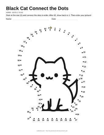Black Cat connect the dots worksheet: numbered dots around the picture's outline