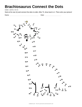 Brachiosaurus connect the dots worksheet: numbered dots around the picture's outline