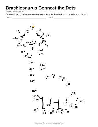 Brachiosaurus connect the dots worksheet: numbered dots around the picture's outline