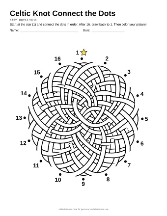 Celtic Knot connect the dots worksheet: numbered dots around the picture's outline