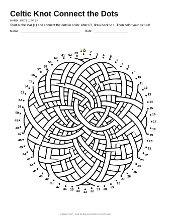 Celtic Knot connect the dots worksheet: numbered dots around the picture's outline