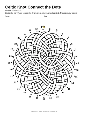 Celtic Knot connect the dots worksheet: numbered dots around the picture's outline