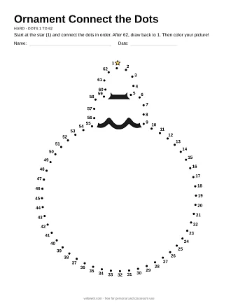 Ornament connect the dots worksheet: numbered dots around the picture's outline