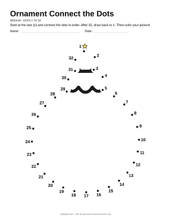 Ornament connect the dots worksheet: numbered dots around the picture's outline