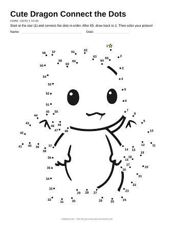 Cute Dragon connect the dots worksheet: numbered dots around the picture's outline