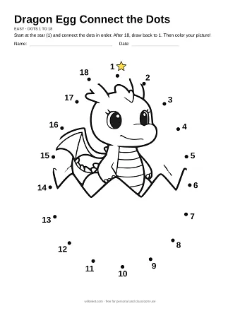 Dragon Egg connect the dots worksheet: numbered dots around the picture's outline