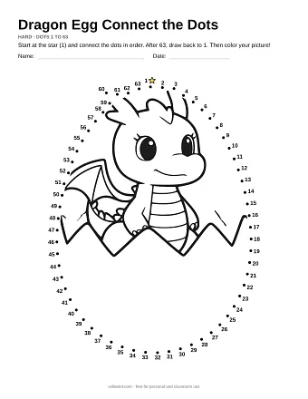 Dragon Egg connect the dots worksheet: numbered dots around the picture's outline