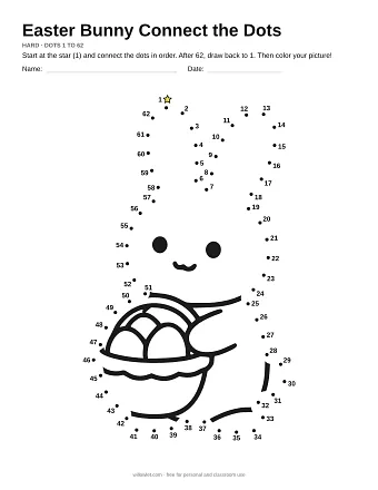 Easter Bunny connect the dots worksheet: numbered dots around the picture's outline