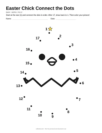 Easter Chick connect the dots worksheet: numbered dots around the picture's outline