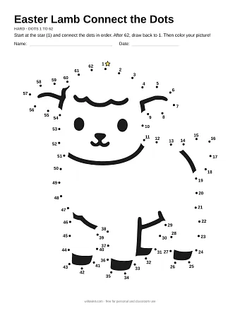 Easter Lamb connect the dots worksheet: numbered dots around the picture's outline