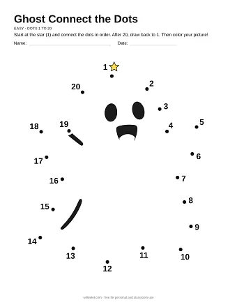 Ghost connect the dots worksheet: numbered dots around the picture's outline