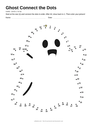 Ghost connect the dots worksheet: numbered dots around the picture's outline