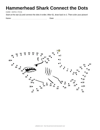 Hammerhead Shark connect the dots worksheet: numbered dots around the picture's outline