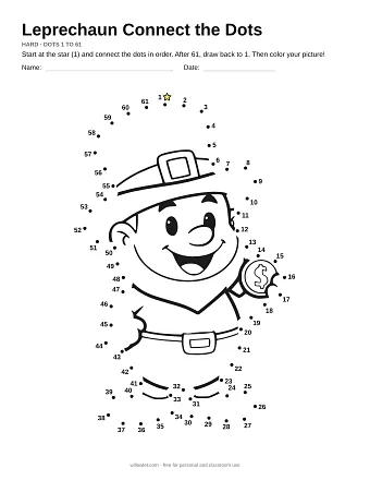 Leprechaun connect the dots worksheet: numbered dots around the picture's outline