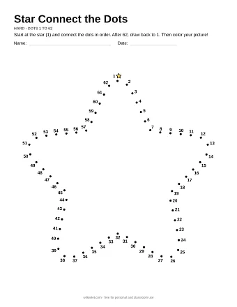 Star connect the dots worksheet: numbered dots around the picture's outline