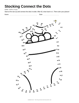 Stocking connect the dots worksheet: numbered dots around the picture's outline