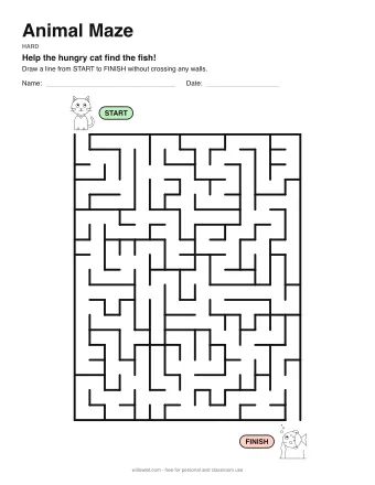 Animal Maze, hard level: a maze with a picture at the start and at the finish