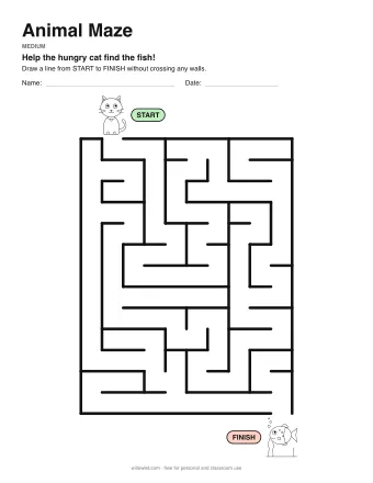 Animal Maze, medium level: a maze with a picture at the start and at the finish