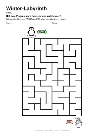 Winter-Labyrinth, Stufe mittel: Labyrinth mit einem Bild am Start und am Ziel