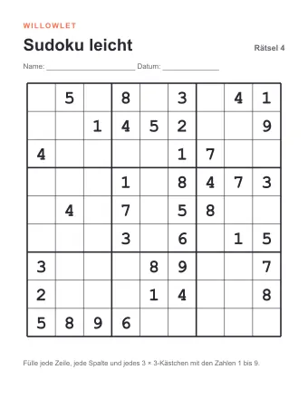 Vorschau: Sudoku leicht zum Ausdrucken: Rätsel 4