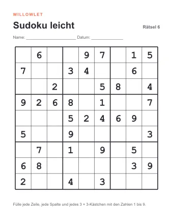 Vorschau: Sudoku leicht zum Ausdrucken: Rätsel 6