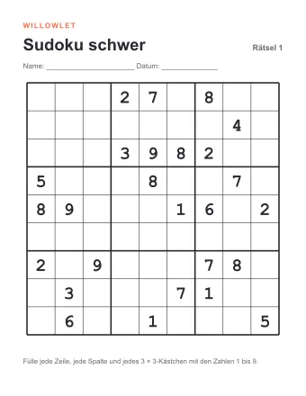 Vorschau: Sudoku schwer zum Ausdrucken: Rätsel 1