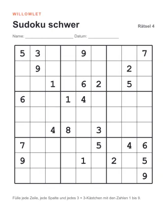 Vorschau: Sudoku schwer zum Ausdrucken: Rätsel 4