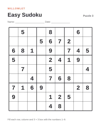 Preview of Easy Printable Sudoku: Puzzle 3