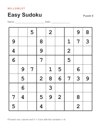 Preview of Easy Printable Sudoku: Puzzle 6