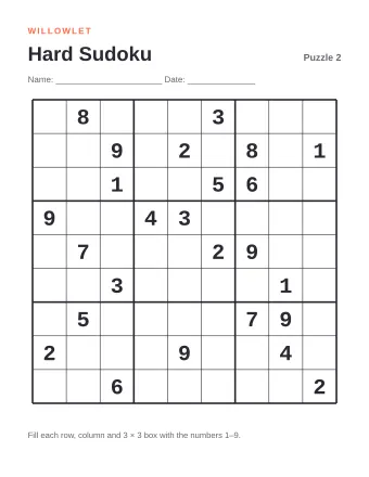 Preview of Hard Printable Sudoku: Puzzle 2