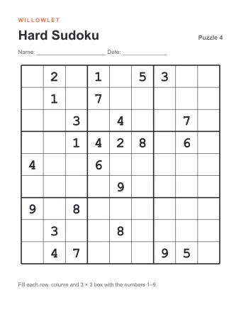 Preview of Hard Printable Sudoku: Puzzle 4