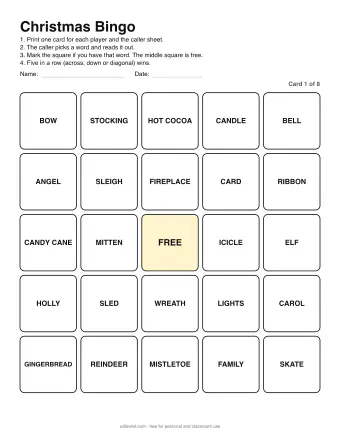 Preview of Christmas Bingo: Card 1 of 8