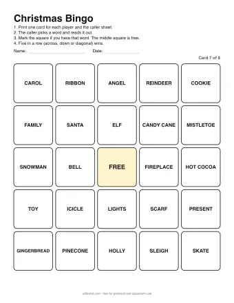 Preview of Christmas Bingo: Card 7 of 8
