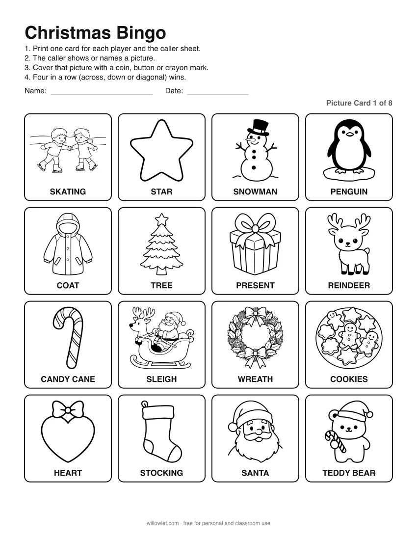 Preview of Christmas Bingo: Picture Card 1 of 8
