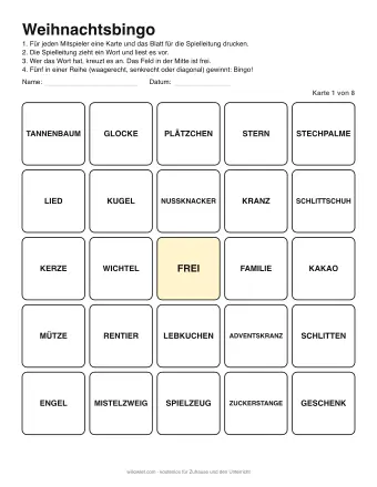Vorschau: Weihnachtsbingo: Karte 1 von 8