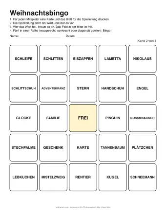 Vorschau: Weihnachtsbingo: Karte 2 von 8
