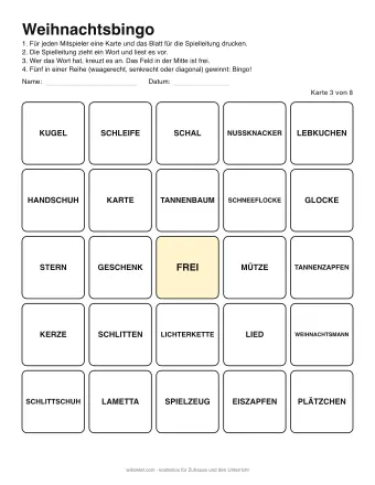 Vorschau: Weihnachtsbingo: Karte 3 von 8