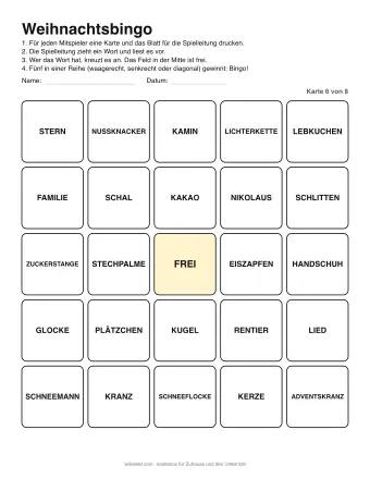 Vorschau: Weihnachtsbingo: Karte 6 von 8