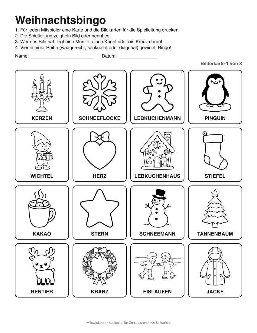 Vorschau: Weihnachtsbingo: Bilderkarte 1 von 8