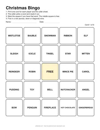 Preview of Christmas Bingo: Card 1 of 8