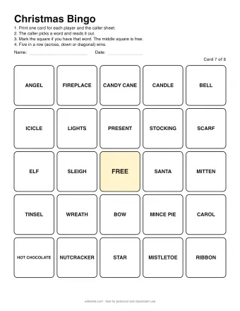 Preview of Christmas Bingo: Card 7 of 8