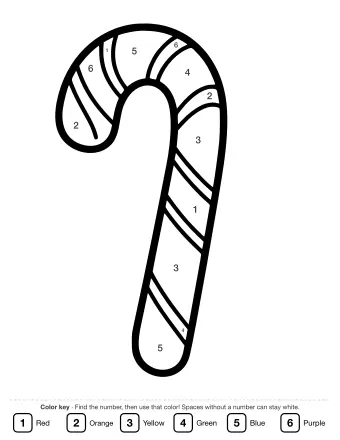 A single large candy cane with bold diagonal stripes, drawn in thick black outlines on a white background.