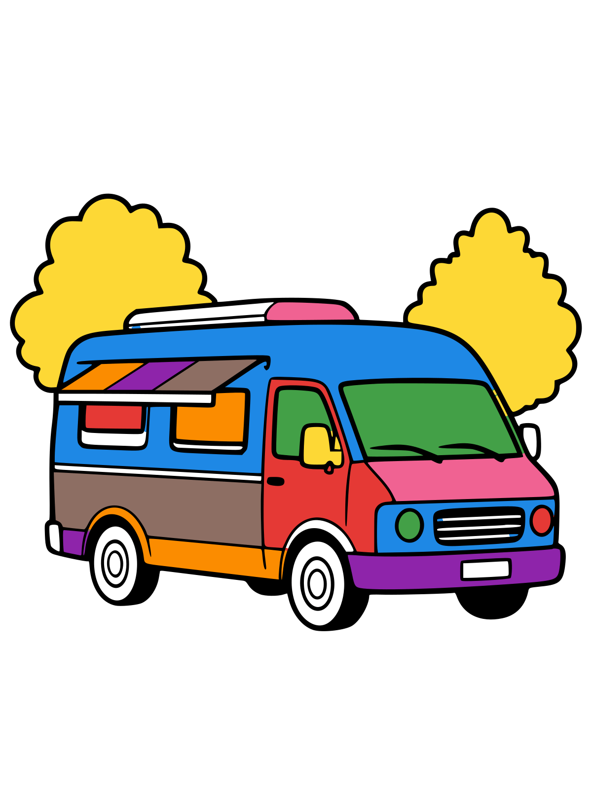 Line art of a camper van for coloring