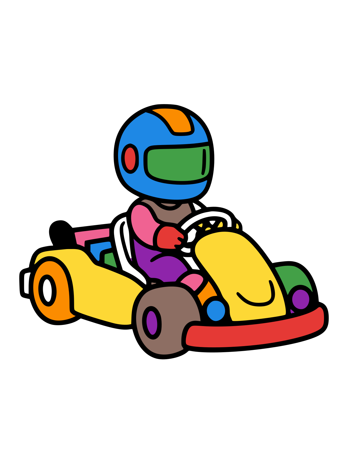 Simple line art of a child driving a go-kart