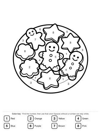 A round plate holding five gingerbread cookies in different shapes, including a star, a cloud, and three smiling figures with button details.