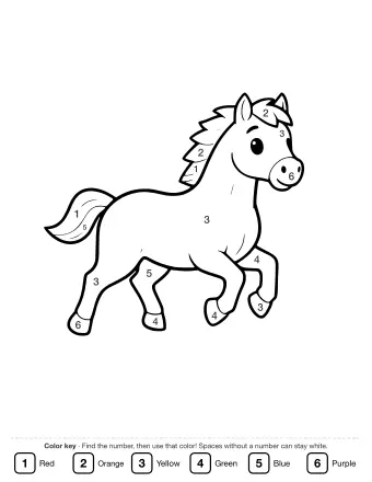 Black-and-white line drawing of a horse galloping to the right with a flowing mane and tail, shown in a dynamic running pose.