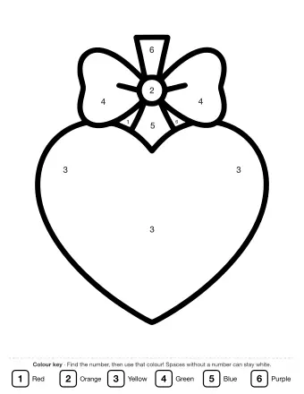 Line drawing of a large heart-shaped Christmas decoration with a decorative bow and a loop at the top.
