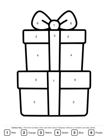 Black and white line drawing of two wrapped Christmas presents stacked one on top of the other, each tied with a ribbon and a large bow on top.