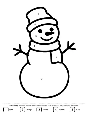 Line drawing of a two-ball snowman with stick arms, a carrot nose and a smiling face, with blank space on the head and body for adding accessories.
