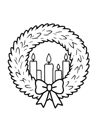 Linha artística de uma coroa do Advento com quatro velas para colorir